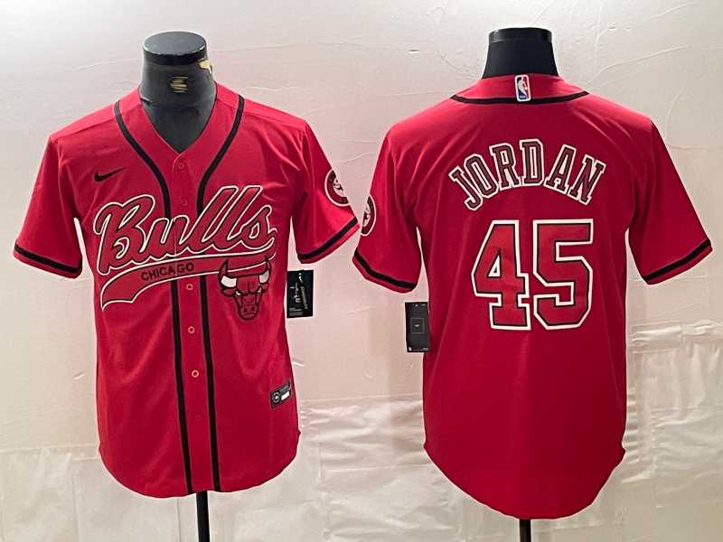 Men%27s Chicago Bulls #45 Michael Jordan Red Cool Base Stitched Baseball Jersey->cleveland cavaliers->NBA Jersey